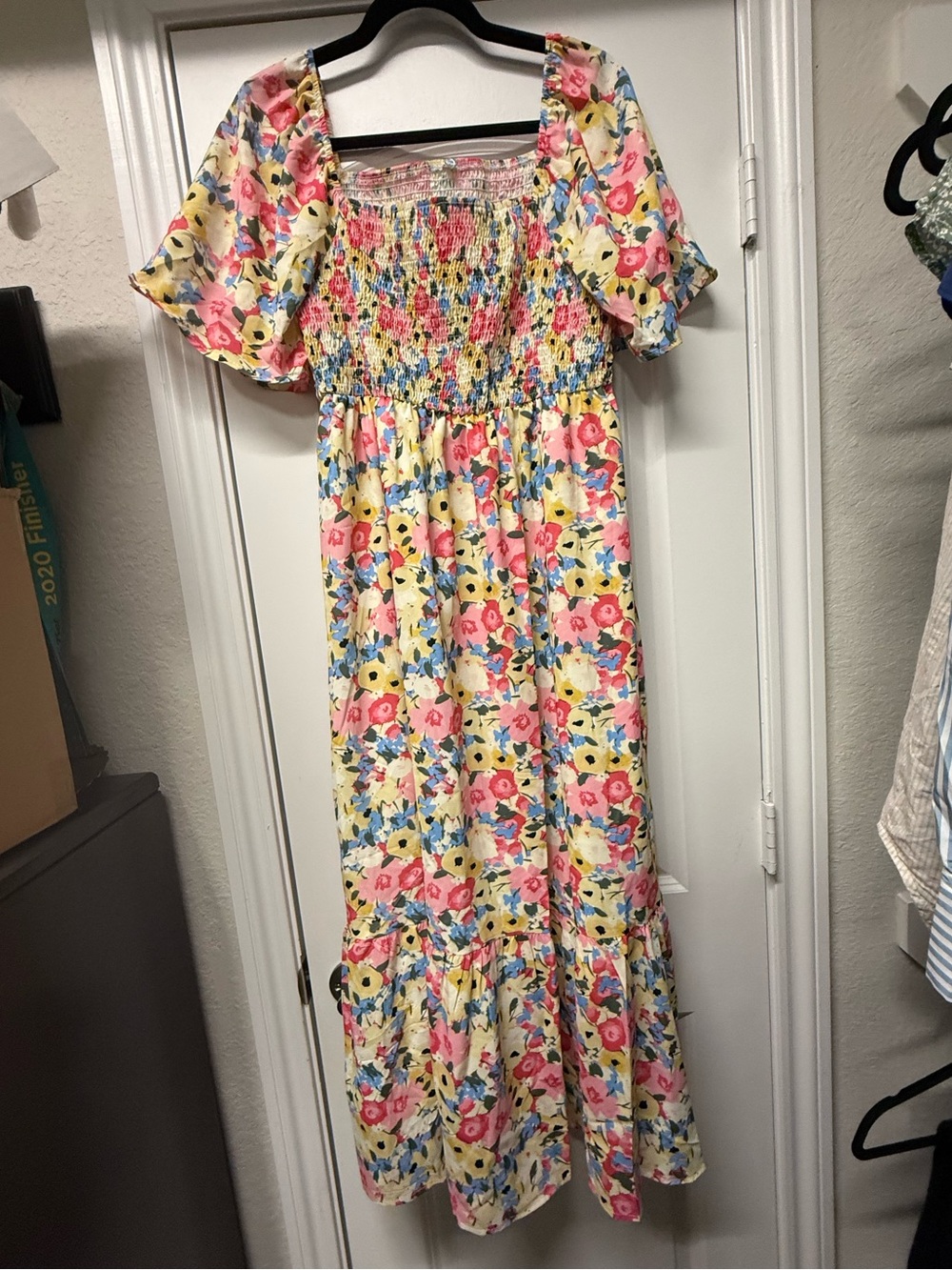 NWT Floral Smocked Midi Dress Cottagecore Puff Sleeve Spring Dress Size Large